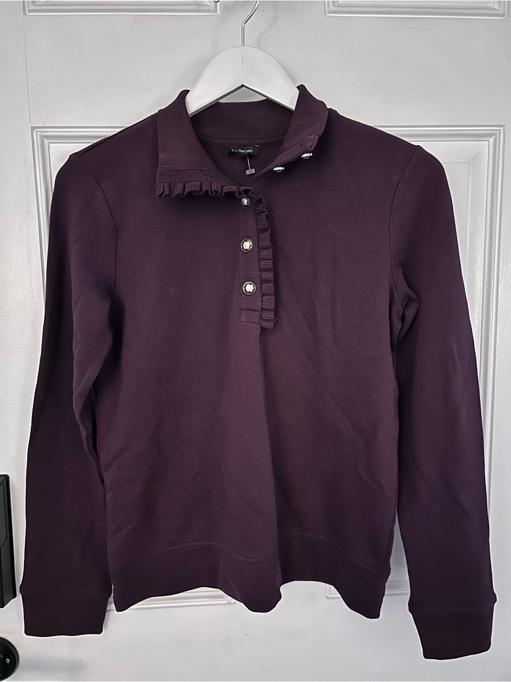 Talbots Plum Ruffle-Trim Long Sleeve Polo